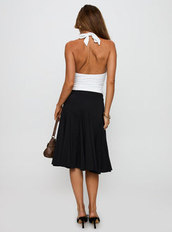 back view of model wearing Princess Polly Agnette Low Rise Midi Skirt Black 