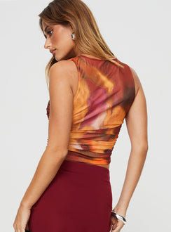 back view of model wearing Princess Polly Maximiliano Top Brown Sleeveless Crew Neck 