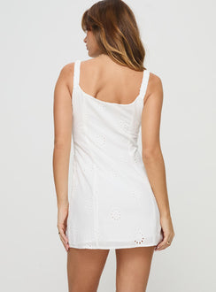 back view of model wearing Princess Polly A Kiss Mini Dress White Sweetheart Neckline 