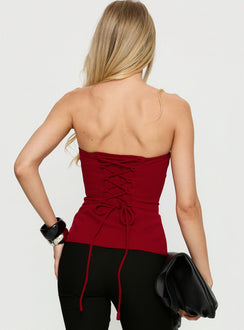 Loreto Strapless Tie Back Top Red