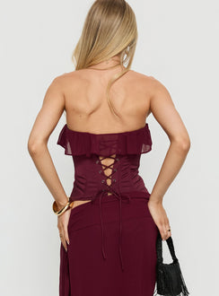 Holliann Strapless Frill Corset Top Wine