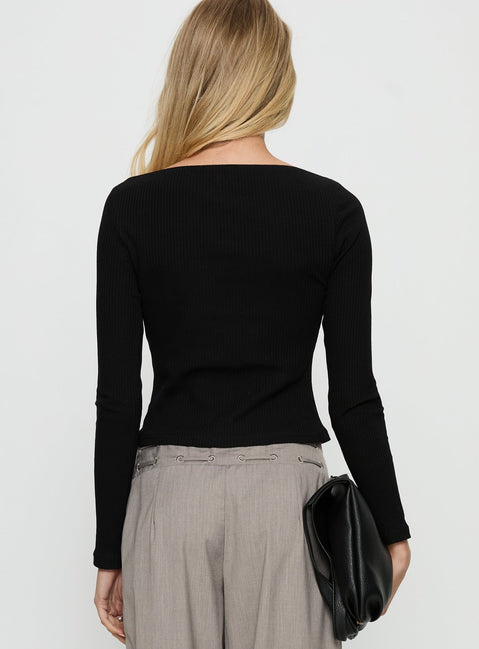 Tashana Long Sleeve Boat Neck Top Black