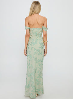 Azura Off The Shoulder Maxi Dress Green Burnout