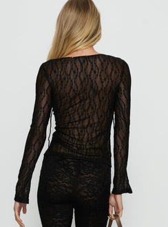 Open Your Heart Tie Detail Long Sleeve Top Black