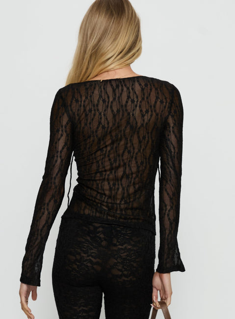 Open Your Heart Tie Detail Long Sleeve Top Black