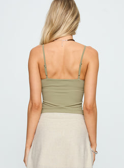back view of model wearing Princess Polly Evanda Top Sage Sleeveless Sweetheart 