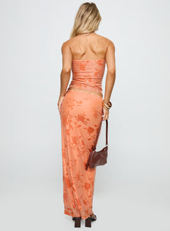 back view of model wearing Princess Polly Mikah Maxi Skirt Orange Maxi 