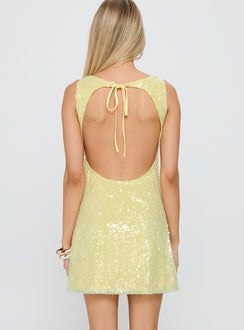 Desi Cowl Neck Mini Dress Yellow Shimmer