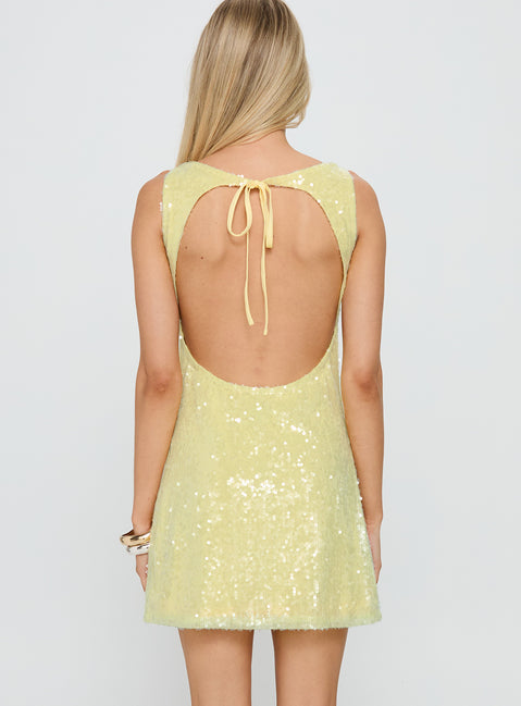 Desi Cowl Neck Mini Dress Yellow Shimmer