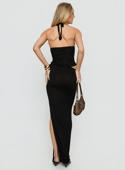 Imeraldia Hardware Halter Maxi Dress Black