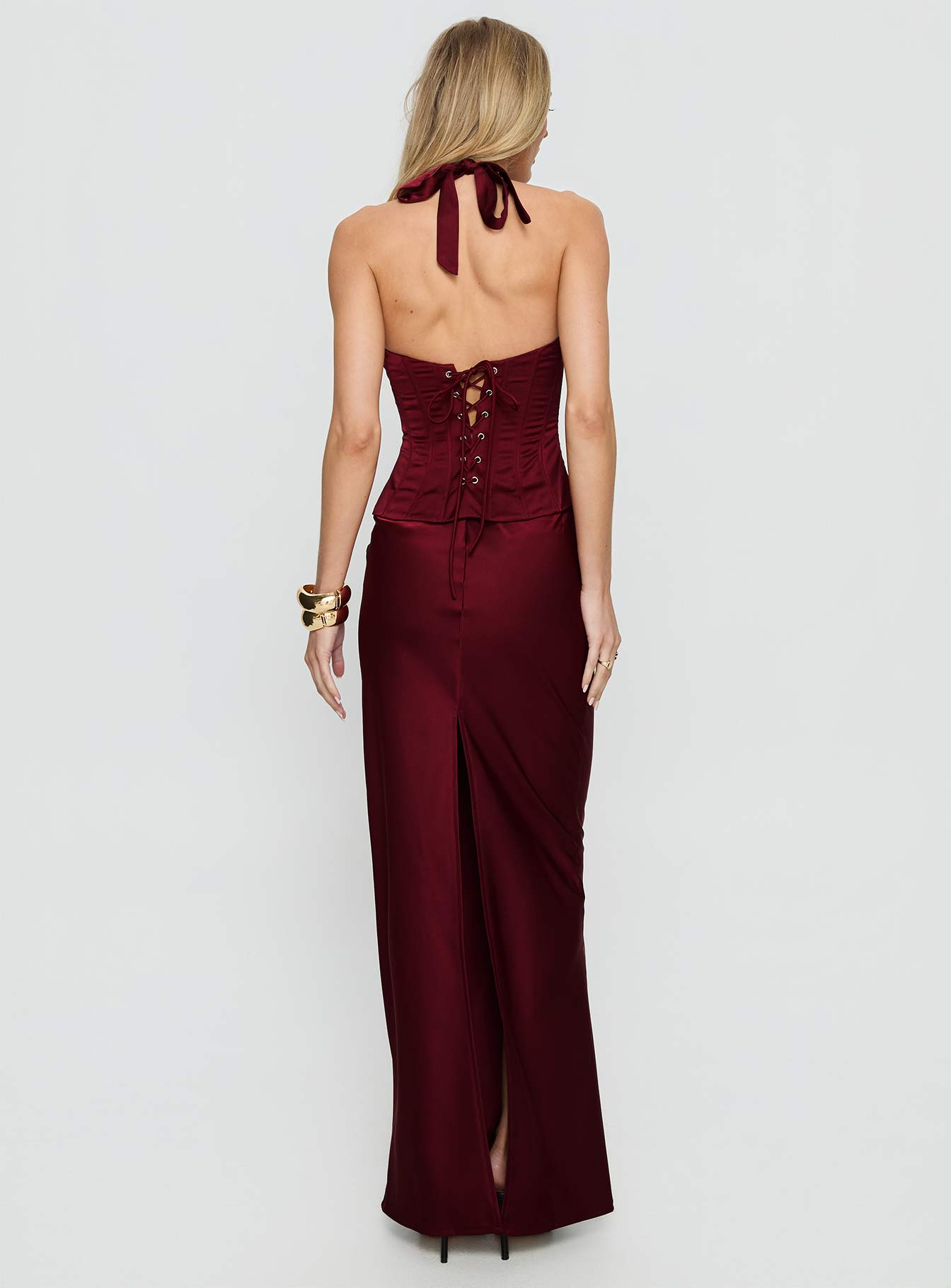 In A Trance Halter Corset Maxi Dress Red