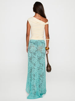 back view of model wearing Princess Polly Bluemoon Lace Maxi Skirt Blue Maxi 