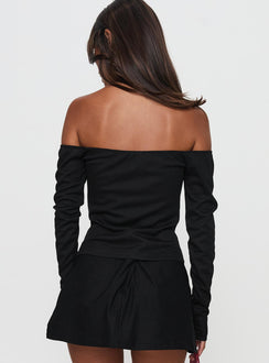 back view of model wearing Princess Polly Wish You The Best Off Shoulder Bow Detail Top Black Sleeveless straight 