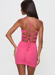 back view of model wearing Princess Polly Serrano Mini Dress Hot Pink Plunger 