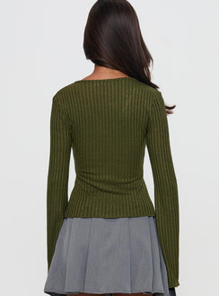 back view of model wearing Princess Polly Allona Long Sleeve Top Green Full Sleeves Plunger 