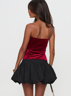 back view of model wearing Princess Polly Marentino Bubble Hem Mini Skirt Black Mini Skirts 