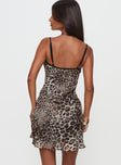 back view of model wearing Princess Polly Smooth Operator Mini Dress Leopard Plunger 