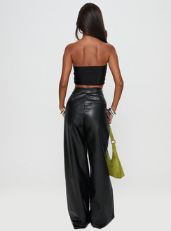 back view of model wearing Princess Polly Tempted Faux Leather Pant Black High Waisted Pants 