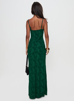 back view of model wearing Princess Polly Ginette Maxi Dress Forest Green Sweetheart Neckline 