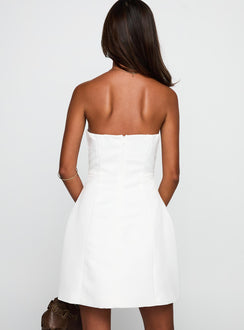 back view of model wearing Princess Polly Gywneira Strapless Mini Dress White Straight Neck 