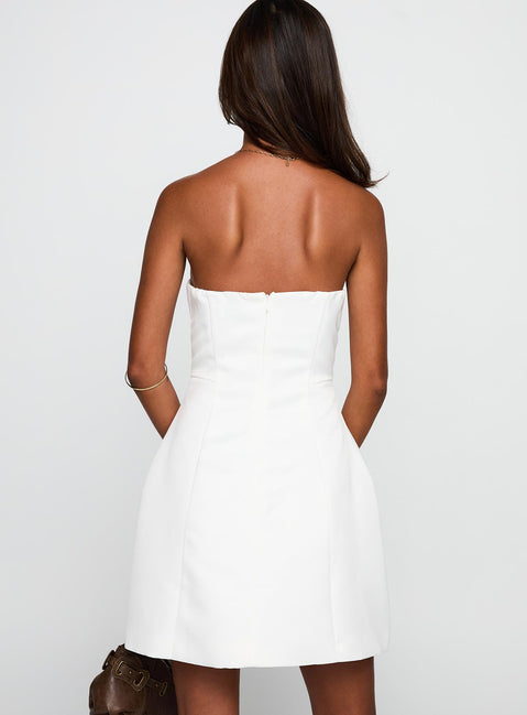 back view of model wearing Princess Polly Gywneira Strapless Mini Dress White Straight Neck 