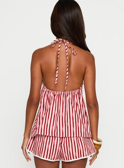 back view of model wearing Princess Polly Your Everything Top Pink Stripe Sleeveless Scoop Neck 