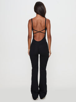 Full-time Flared Backless Active Romper Black