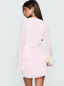 Joya Langärmeliges Mini-Kleid mit tiefem Ausschnitt, Rosa