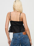 back view of model wearing Princess Polly Isolind Top Black Sleeveless V-Neck 