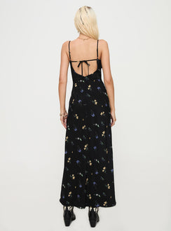 back view of model wearing Princess Polly Draven Maxi Dress Floral Multi Sweetheart Neckline 