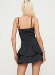 back view of model wearing Princess Polly Jazzmin Mini Dress Charcoal Square Neck 