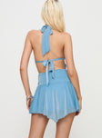 back view of model wearing Princess Polly Marcela Mini Dress Blue Plunger 