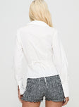 back view of model wearing Princess Polly Marlaine Long Sleeve Top White Full Sleeves V-Neck 