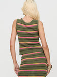 back view of model wearing Princess Polly Giulia Knit Top Green Multi Sleeveless Scoop Neck 