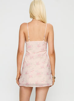 back view of model wearing Princess Polly Alette Mini Dress Multi / Floral V-Neck 