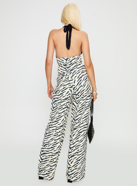 back view of model wearing Princess Polly Paltrow Cargo Pant Zebra High Waisted 
