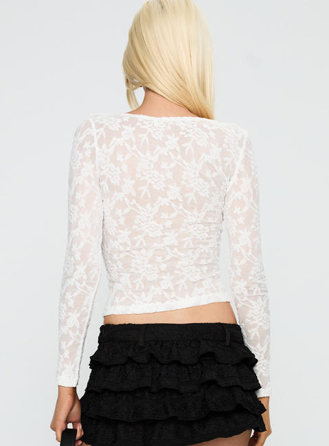 back view of model wearing Princess Polly Martine Sheer Top White Full Sleeves Crew Neck 