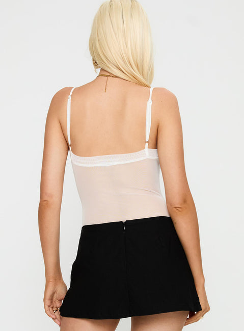 back view of model wearing Princess Polly In The Club Bodysuit White Sleeveless 