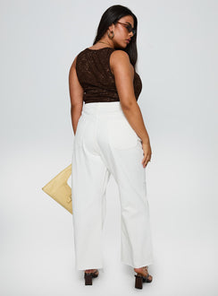 back view of model wearing Princess Polly Fawcett Jeans White Curve High Waisted 