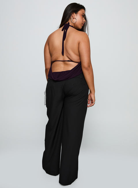 back view of model wearing Princess Polly Two Lovers Low Rise Pants Black Curve Low Rise Pants 