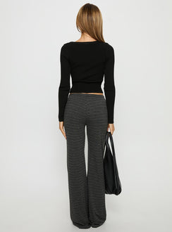 back view of model wearing Princess Polly Alfreda Jersey Pants Grey / Black Stripe Mid Rise Pants 