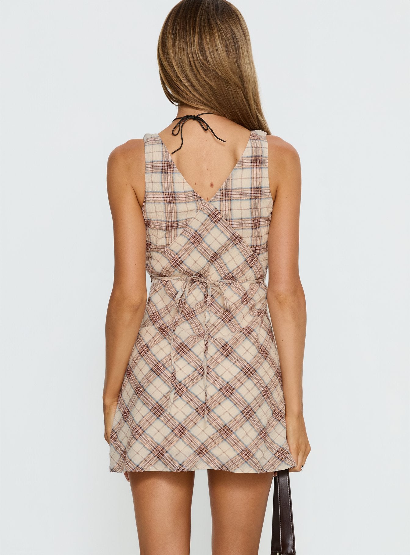 Nellie Mini Dress Beige Plaid