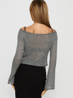 back view of model wearing Princess Polly Cafe Pari Sweater Charcoal cropped 