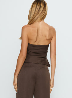 Keighly Strapless Draped Top Brown Pinstripe