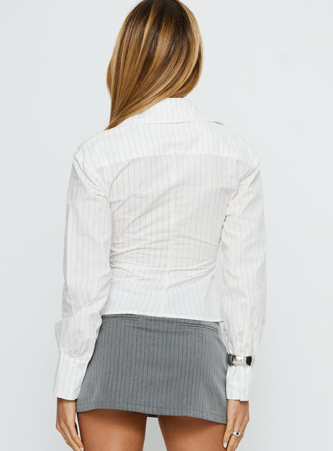 Mayda Asymmetrical Long Sleeve Shirt White Pinstripe