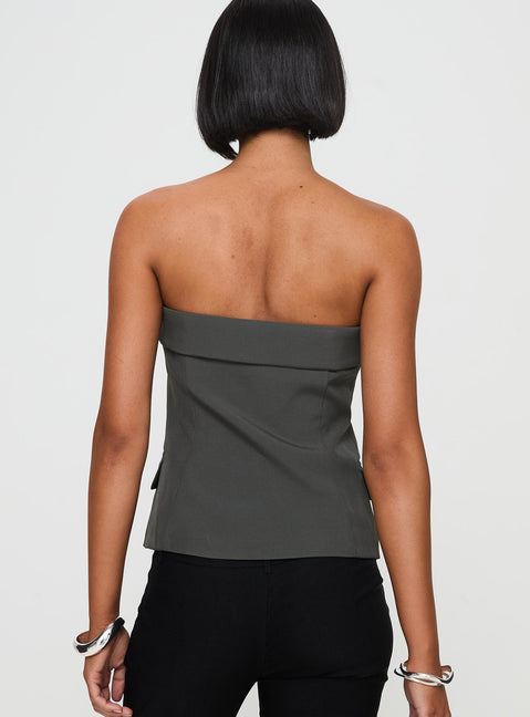 back view of model wearing Princess Polly Change It Up Strapless Top Grey Sleeveless straight 