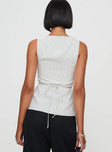 back view of model wearing Princess Polly Spirito Vest Top White Thin Stripe Sleeveless Square Neck 