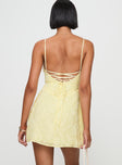 back view of model wearing Princess Polly South Of France Mini Dress Yellow Square Neck 