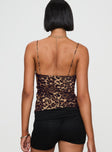 back view of model wearing Princess Polly Mariah Top Leopard Sleeveless Plunger 