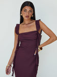 front view of model wearing Princess Polly Lanai Maxi Dress Plum Cowl Neck 